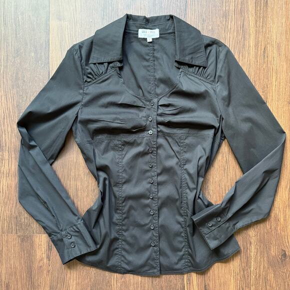 Gold Pfeil Germany Black Fitted Button Down Shirt Corset Style Sz 2 - Picture 4 of 8